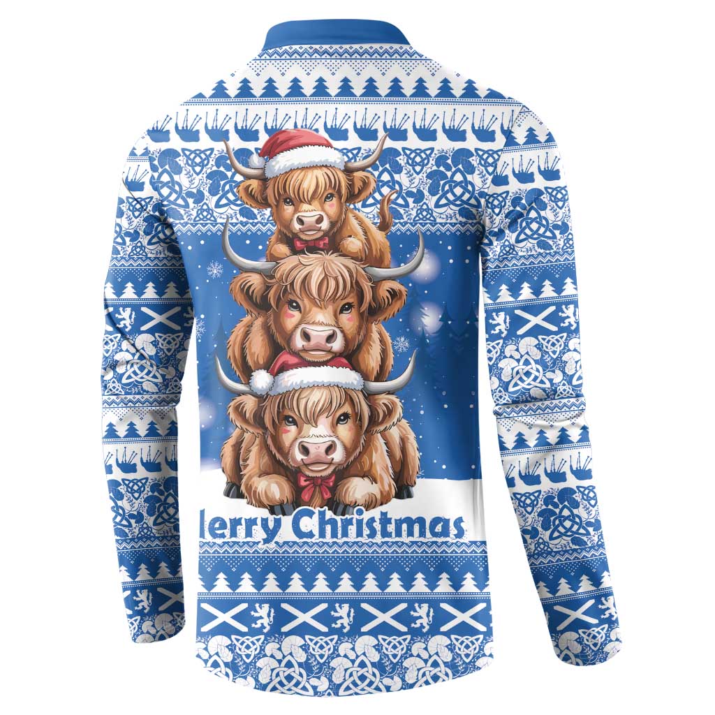 Scotland Highland Cow Christmas Button Sweatshirt Nollaig Chridheil Blue Winter - Wonder Print Shop