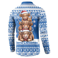 Scotland Highland Cow Christmas Button Sweatshirt Nollaig Chridheil Blue Winter - Wonder Print Shop