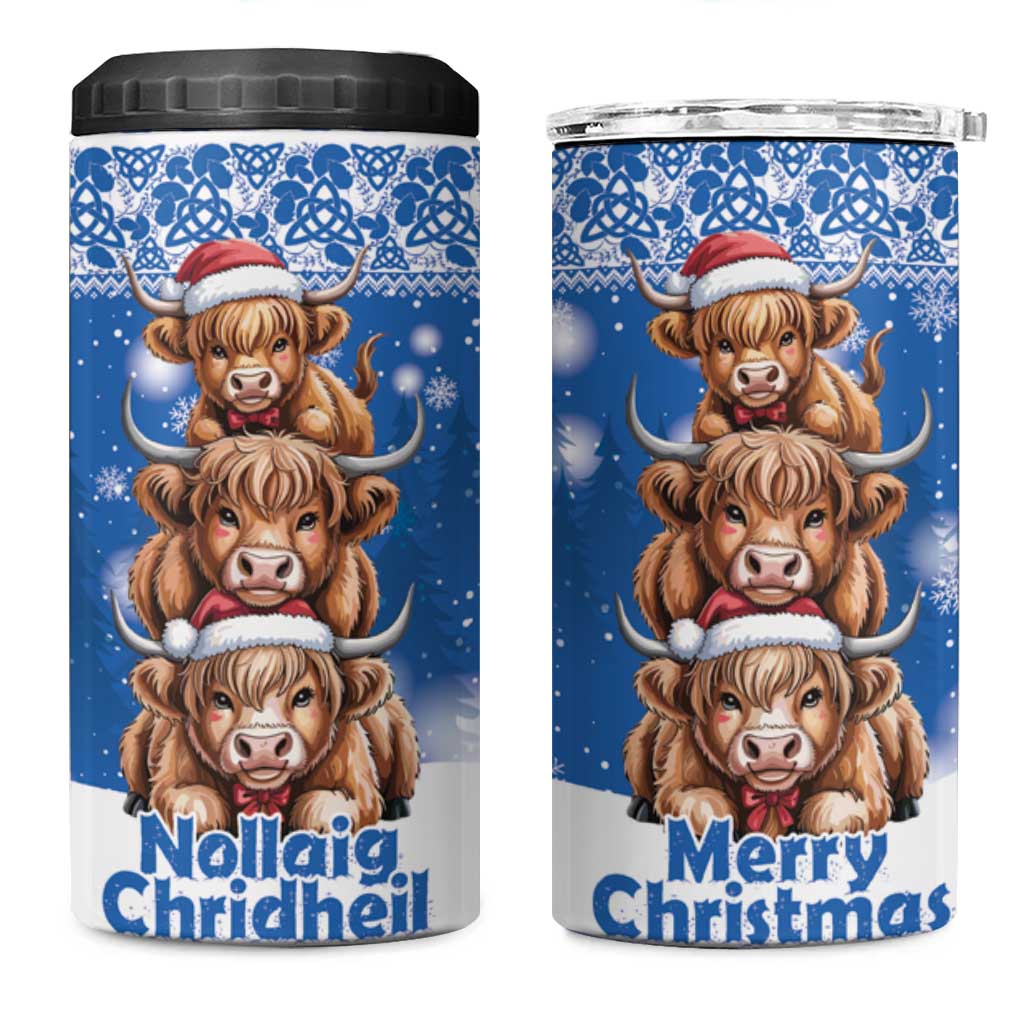 Scotland Highland Cow Christmas 4 in 1 Can Cooler Tumbler Nollaig Chridheil Blue Winter - Wonder Print Shop