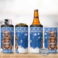 Scotland Highland Cow Christmas 4 in 1 Can Cooler Tumbler Nollaig Chridheil Blue Winter - Wonder Print Shop