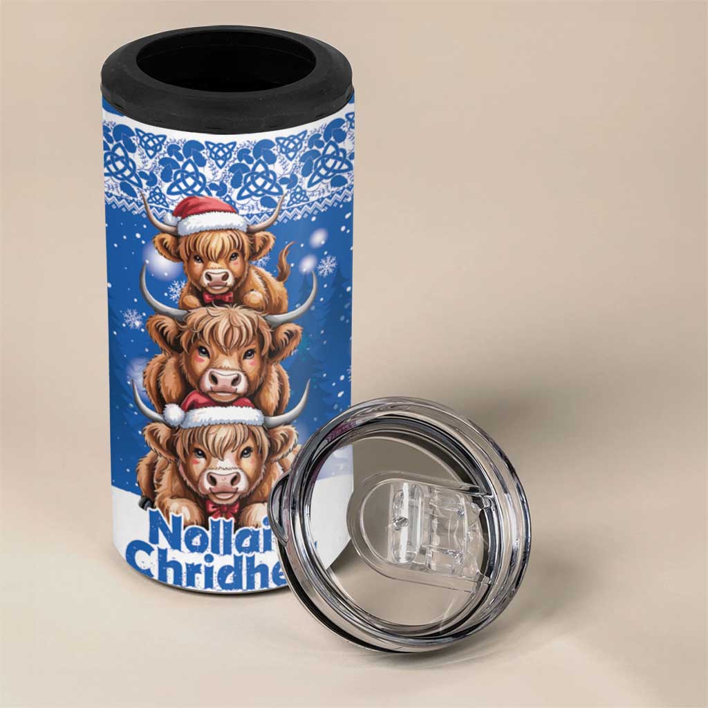 Scotland Highland Cow Christmas 4 in 1 Can Cooler Tumbler Nollaig Chridheil Blue Winter - Wonder Print Shop