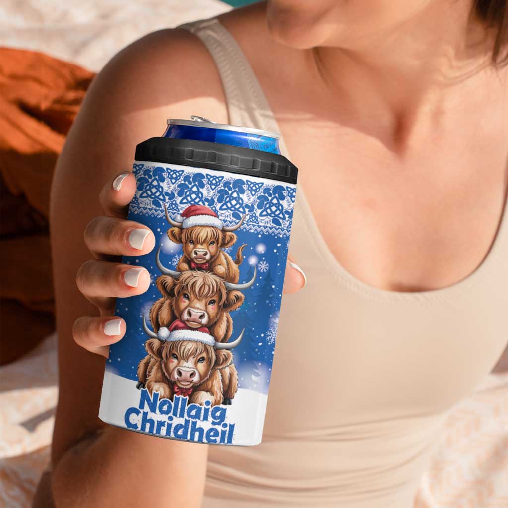 Scotland Highland Cow Christmas 4 in 1 Can Cooler Tumbler Nollaig Chridheil Blue Winter - Wonder Print Shop