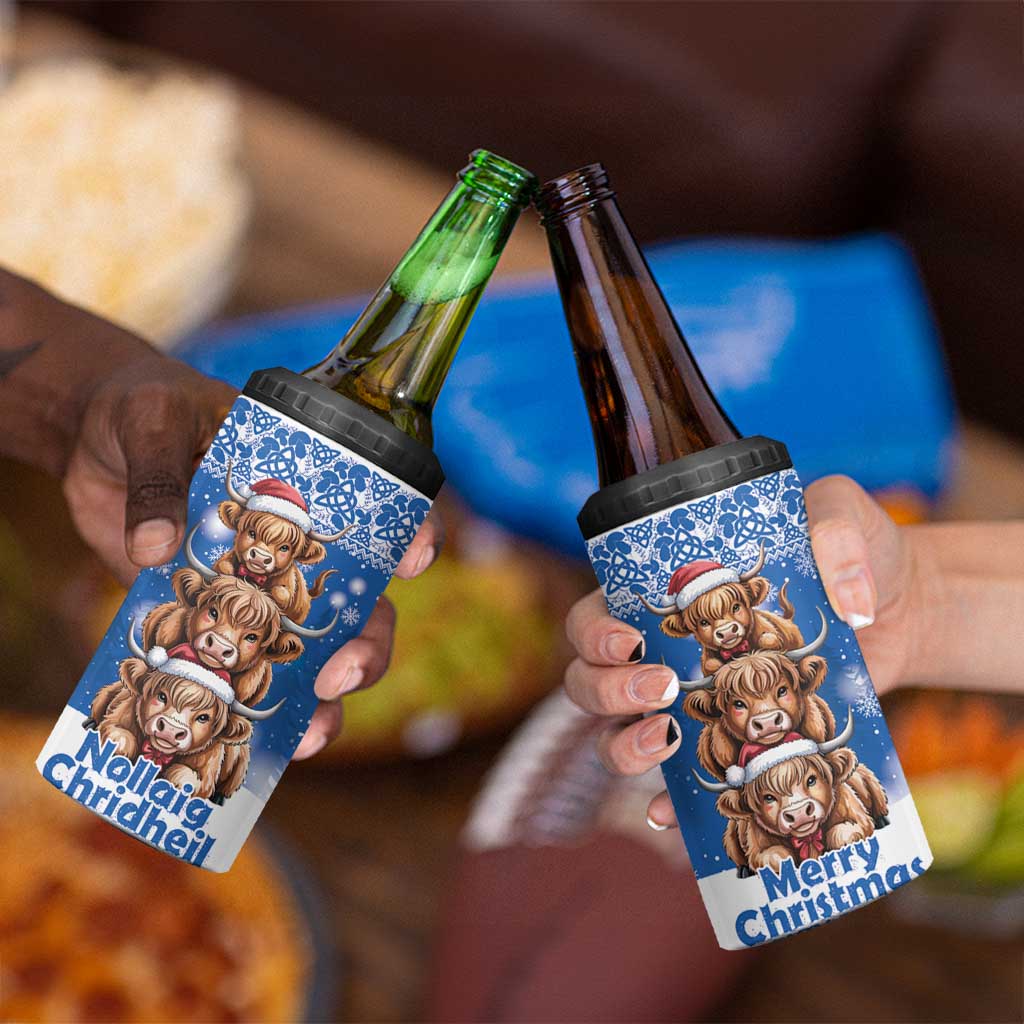 Scotland Highland Cow Christmas 4 in 1 Can Cooler Tumbler Nollaig Chridheil Blue Winter - Wonder Print Shop