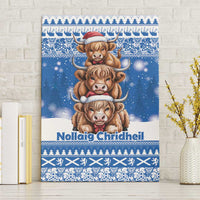 Scotland Highland Cow Christmas Canvas Wall Art Nollaig Chridheil Blue Winter - Wonder Print Shop