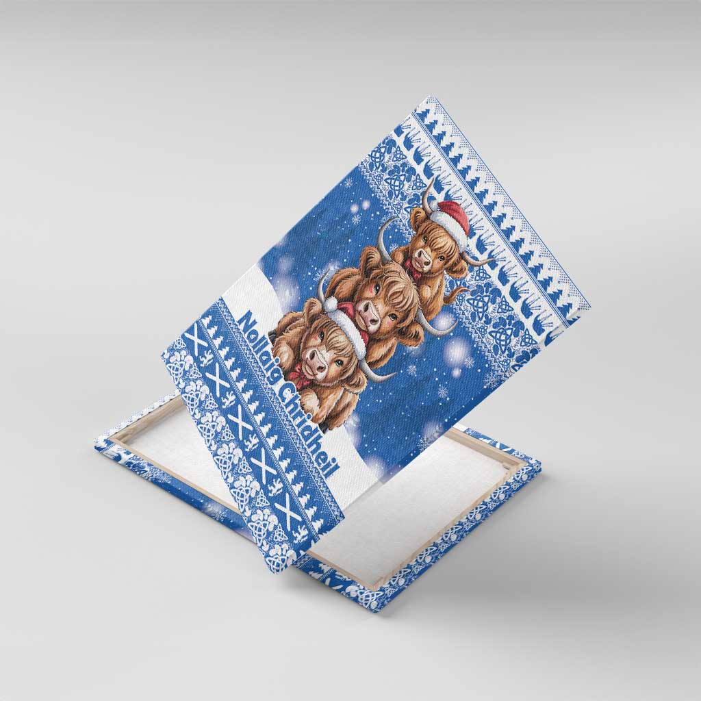 Scotland Highland Cow Christmas Canvas Wall Art Nollaig Chridheil Blue Winter - Wonder Print Shop