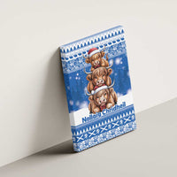 Scotland Highland Cow Christmas Canvas Wall Art Nollaig Chridheil Blue Winter - Wonder Print Shop
