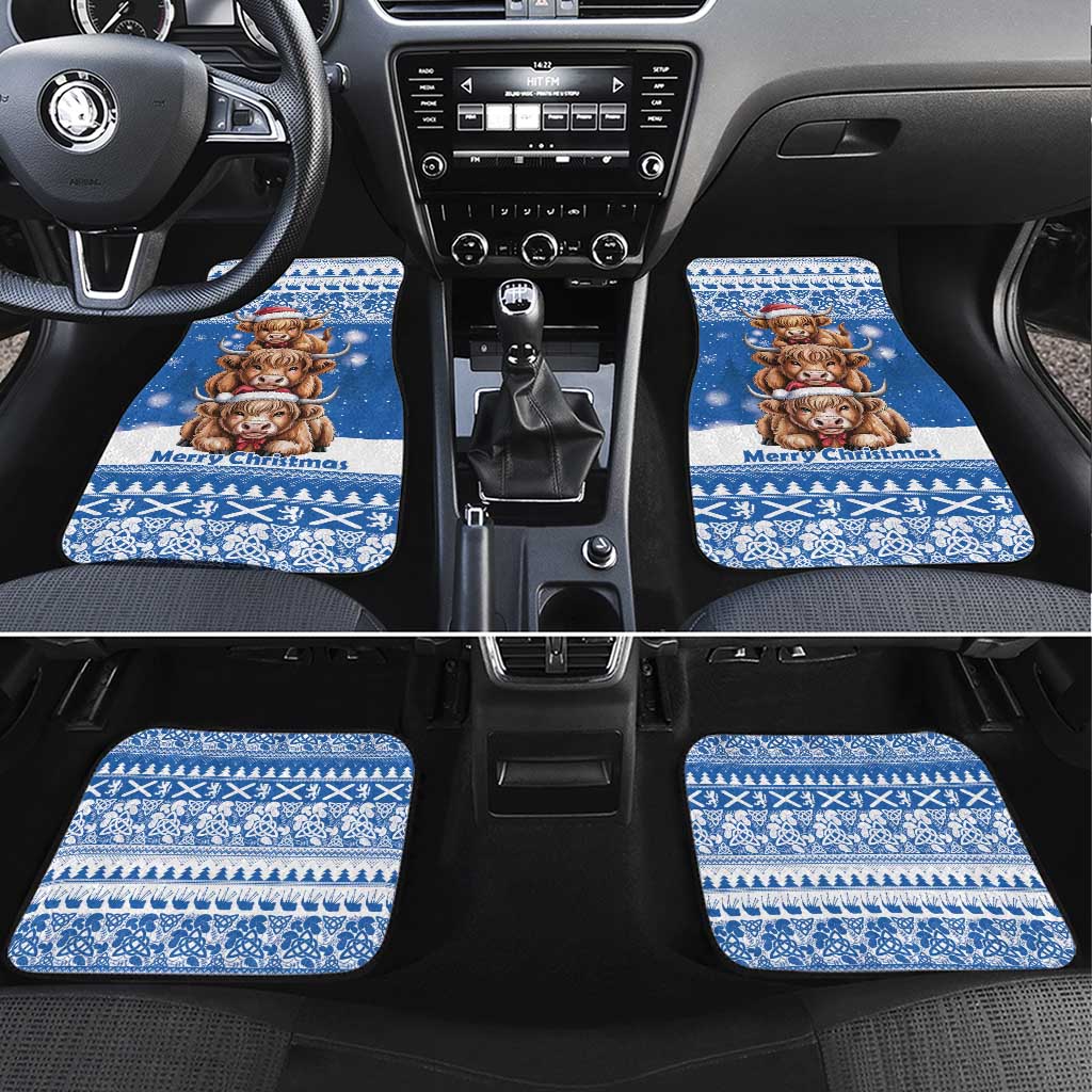 Scotland Highland Cow Christmas Car Mats Nollaig Chridheil Blue Winter - Wonder Print Shop