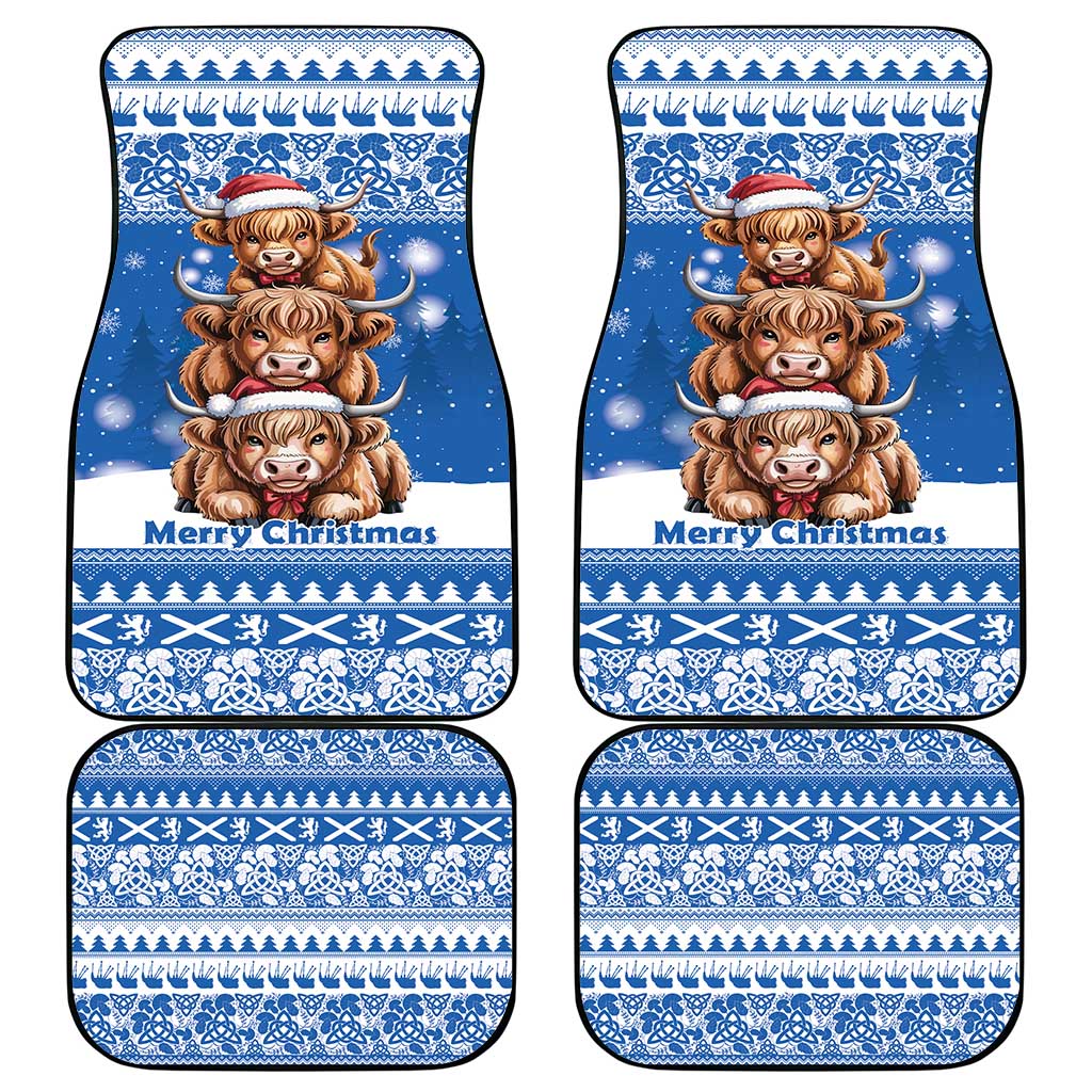 Scotland Highland Cow Christmas Car Mats Nollaig Chridheil Blue Winter - Wonder Print Shop