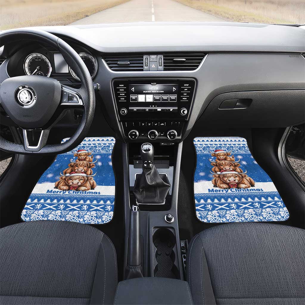 Scotland Highland Cow Christmas Car Mats Nollaig Chridheil Blue Winter - Wonder Print Shop