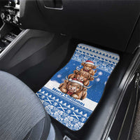 Scotland Highland Cow Christmas Car Mats Nollaig Chridheil Blue Winter - Wonder Print Shop