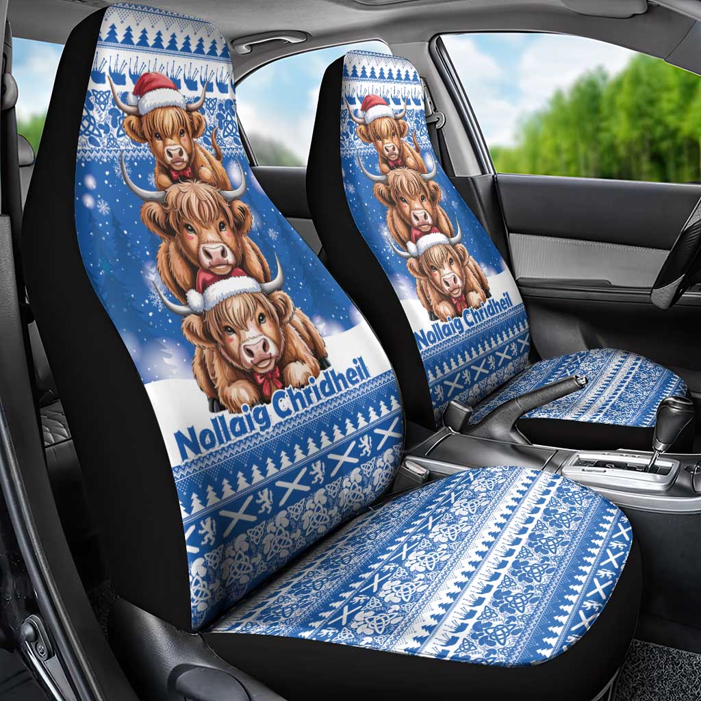 Scotland Highland Cow Christmas Car Seat Cover Nollaig Chridheil Blue Winter - Wonder Print Shop
