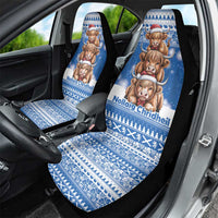 Scotland Highland Cow Christmas Car Seat Cover Nollaig Chridheil Blue Winter - Wonder Print Shop