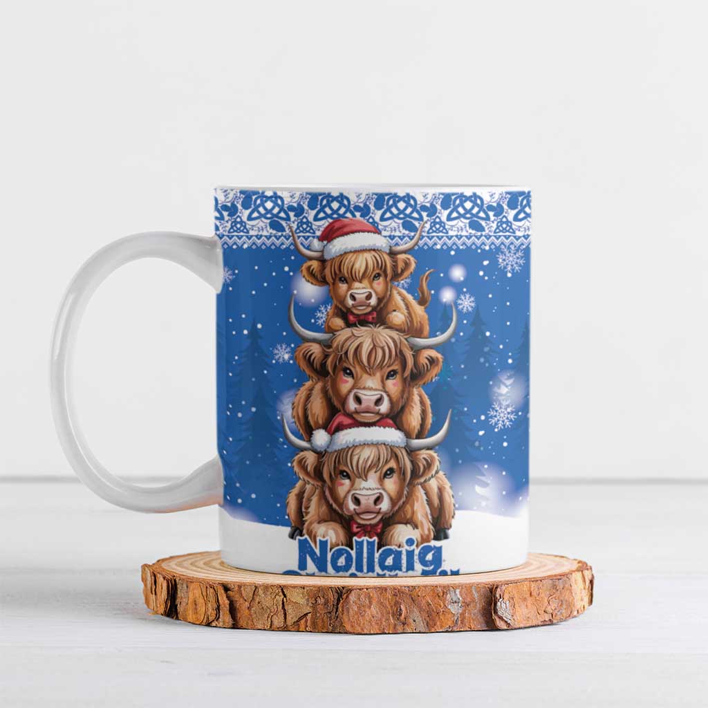 Scotland Highland Cow Christmas Ceramic Mug Nollaig Chridheil Blue Winter - Wonder Print Shop