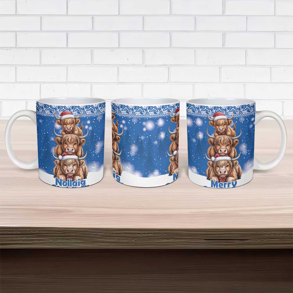 Scotland Highland Cow Christmas Ceramic Mug Nollaig Chridheil Blue Winter - Wonder Print Shop