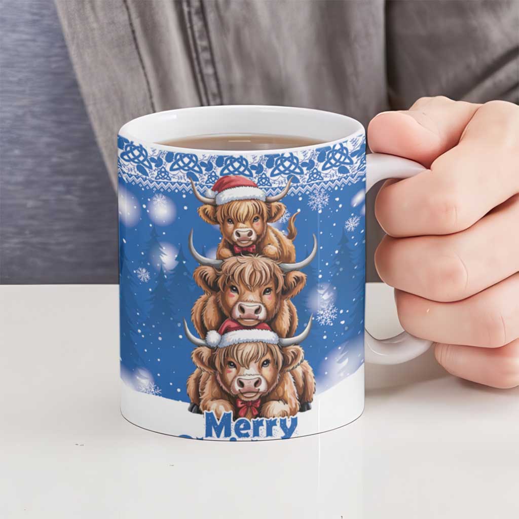 Scotland Highland Cow Christmas Ceramic Mug Nollaig Chridheil Blue Winter - Wonder Print Shop
