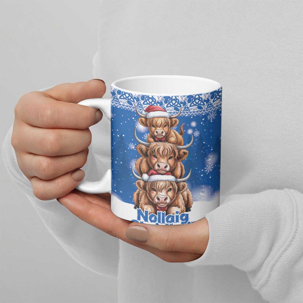 Scotland Highland Cow Christmas Ceramic Mug Nollaig Chridheil Blue Winter - Wonder Print Shop