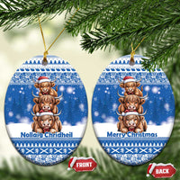 Scotland Highland Cow Christmas Ceramic Ornament Nollaig Chridheil Blue Winter - Wonder Print Shop