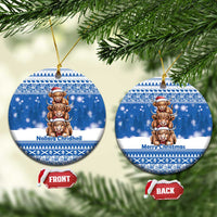 Scotland Highland Cow Christmas Ceramic Ornament Nollaig Chridheil Blue Winter - Wonder Print Shop