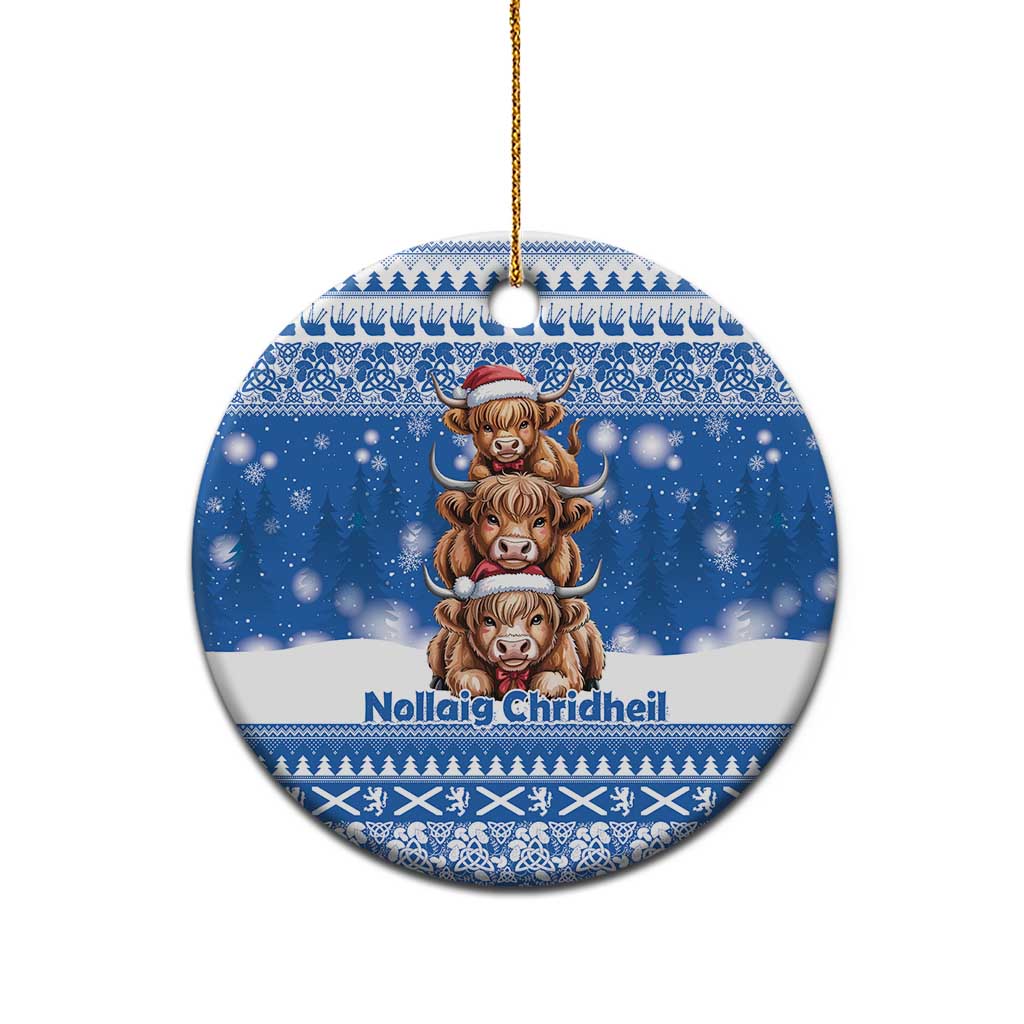 Scotland Highland Cow Christmas Ceramic Ornament Nollaig Chridheil Blue Winter - Wonder Print Shop