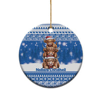 Scotland Highland Cow Christmas Ceramic Ornament Nollaig Chridheil Blue Winter - Wonder Print Shop
