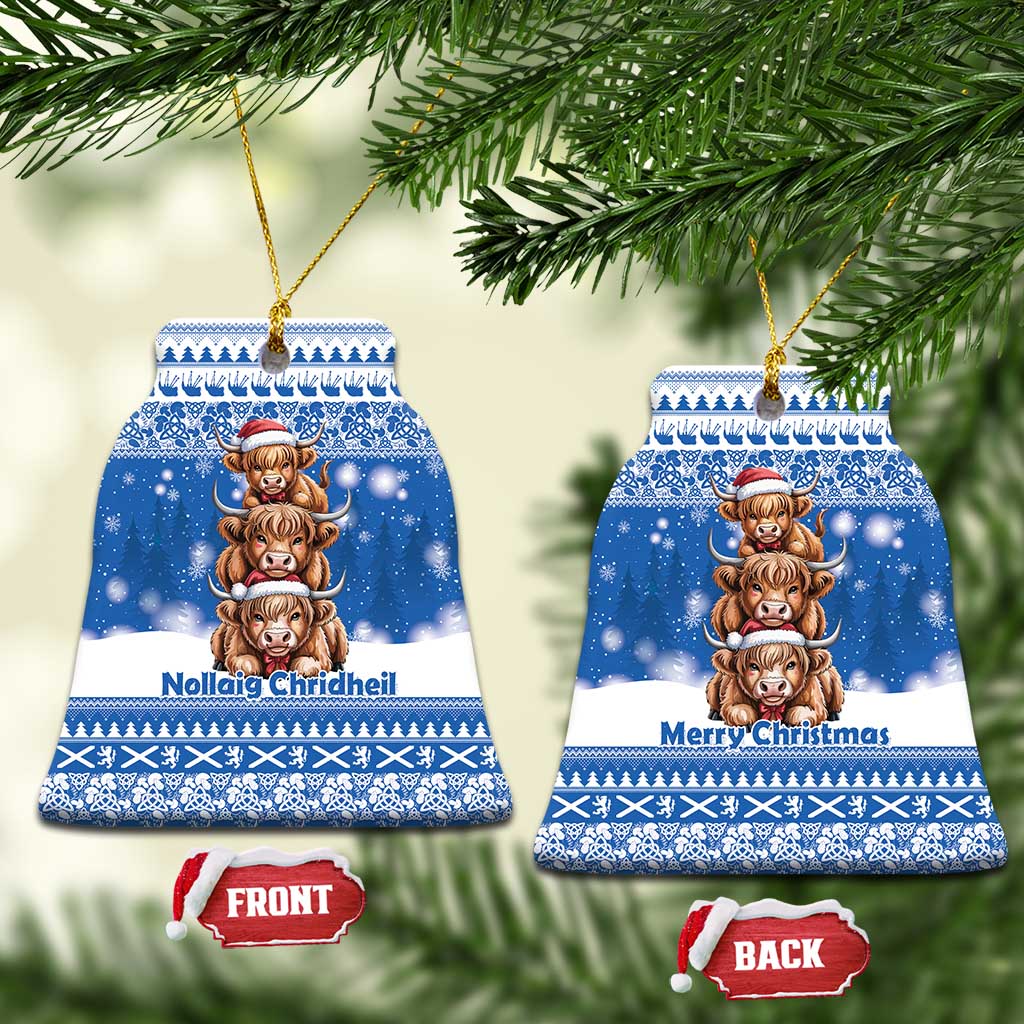 Scotland Highland Cow Christmas Ceramic Ornament Nollaig Chridheil Blue Winter - Wonder Print Shop