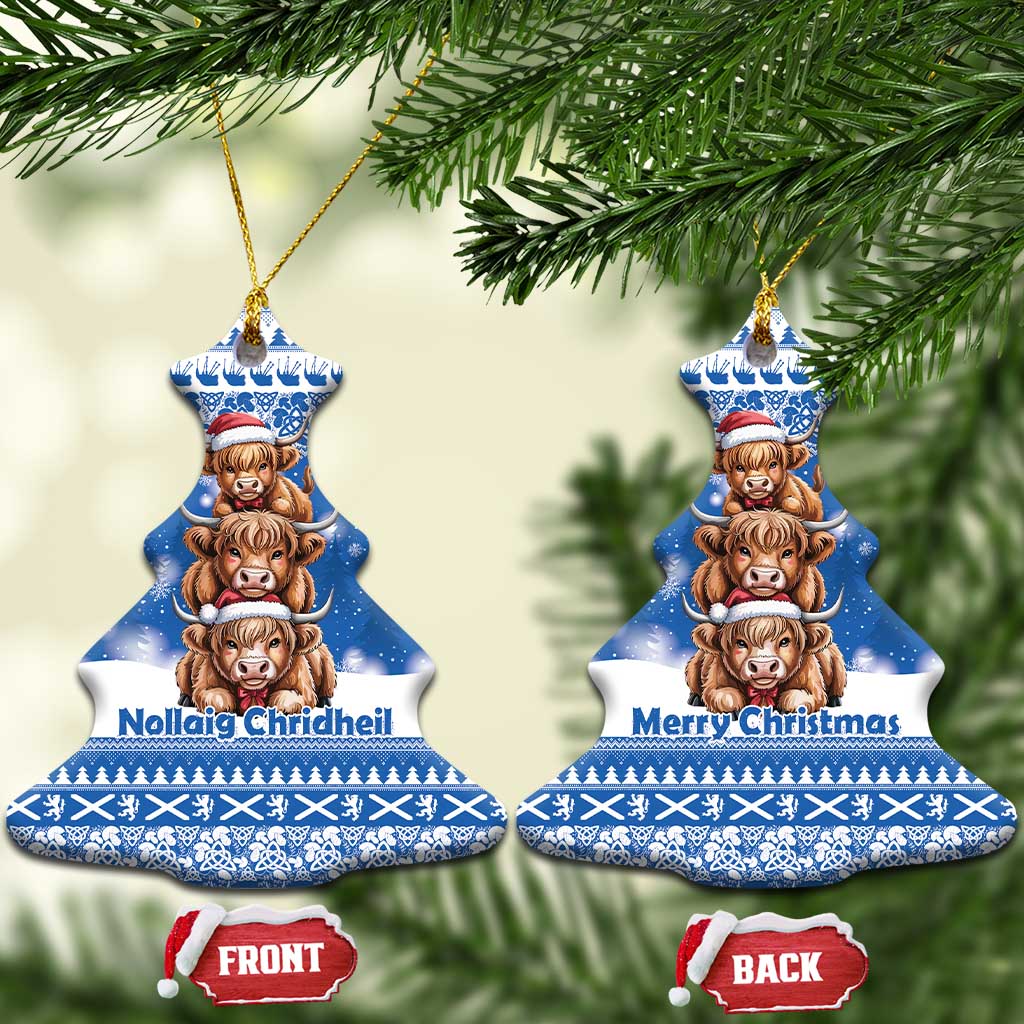 Scotland Highland Cow Christmas Ceramic Ornament Nollaig Chridheil Blue Winter - Wonder Print Shop