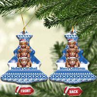 Scotland Highland Cow Christmas Ceramic Ornament Nollaig Chridheil Blue Winter - Wonder Print Shop