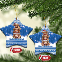 Scotland Highland Cow Christmas Ceramic Ornament Nollaig Chridheil Blue Winter - Wonder Print Shop