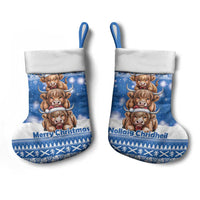Scotland Highland Cow Christmas Stocking Nollaig Chridheil Blue Winter - Wonder Print Shop