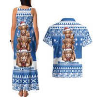 Scotland Highland Cow Christmas Couples Matching Tank Maxi Dress and Hawaiian Shirt Nollaig Chridheil Blue Winter - Wonder Print Shop