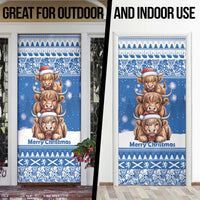 Scotland Highland Cow Christmas Door Cover Nollaig Chridheil Blue Winter - Wonder Print Shop