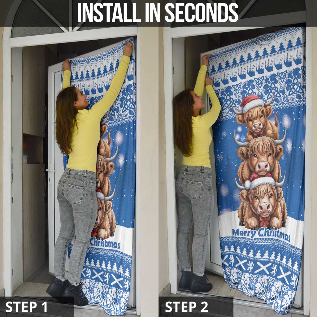 Scotland Highland Cow Christmas Door Cover Nollaig Chridheil Blue Winter - Wonder Print Shop