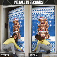 Scotland Highland Cow Christmas Door Cover Nollaig Chridheil Blue Winter - Wonder Print Shop