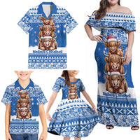 Scotland Highland Cow Christmas Family Matching Off Shoulder Maxi Dress and Hawaiian Shirt Nollaig Chridheil Blue Winter - Wonder Print Shop