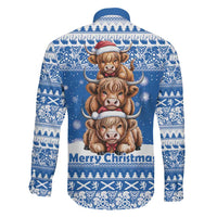 Scotland Highland Cow Christmas Family Matching Off Shoulder Maxi Dress and Hawaiian Shirt Nollaig Chridheil Blue Winter - Wonder Print Shop