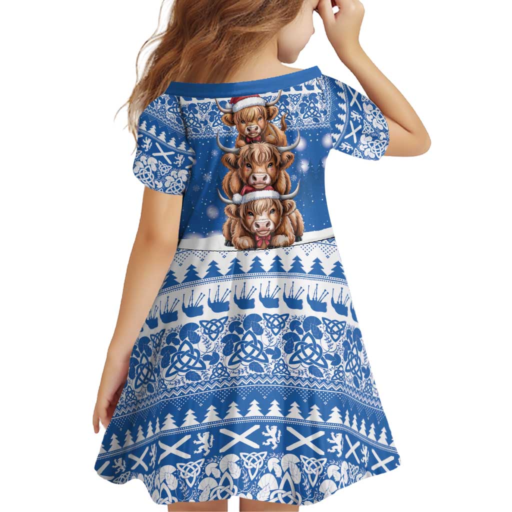 Scotland Highland Cow Christmas Family Matching Puletasi and Hawaiian Shirt Nollaig Chridheil Blue Winter - Wonder Print Shop