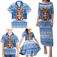 Scotland Highland Cow Christmas Family Matching Puletasi and Hawaiian Shirt Nollaig Chridheil Blue Winter - Wonder Print Shop