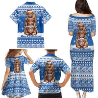 Scotland Highland Cow Christmas Family Matching Puletasi and Hawaiian Shirt Nollaig Chridheil Blue Winter - Wonder Print Shop