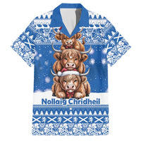 Scotland Highland Cow Christmas Family Matching Puletasi and Hawaiian Shirt Nollaig Chridheil Blue Winter - Wonder Print Shop