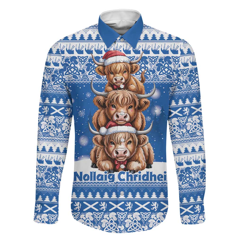 Scotland Highland Cow Christmas Family Matching Puletasi and Hawaiian Shirt Nollaig Chridheil Blue Winter - Wonder Print Shop