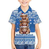 Scotland Highland Cow Christmas Family Matching Puletasi and Hawaiian Shirt Nollaig Chridheil Blue Winter - Wonder Print Shop