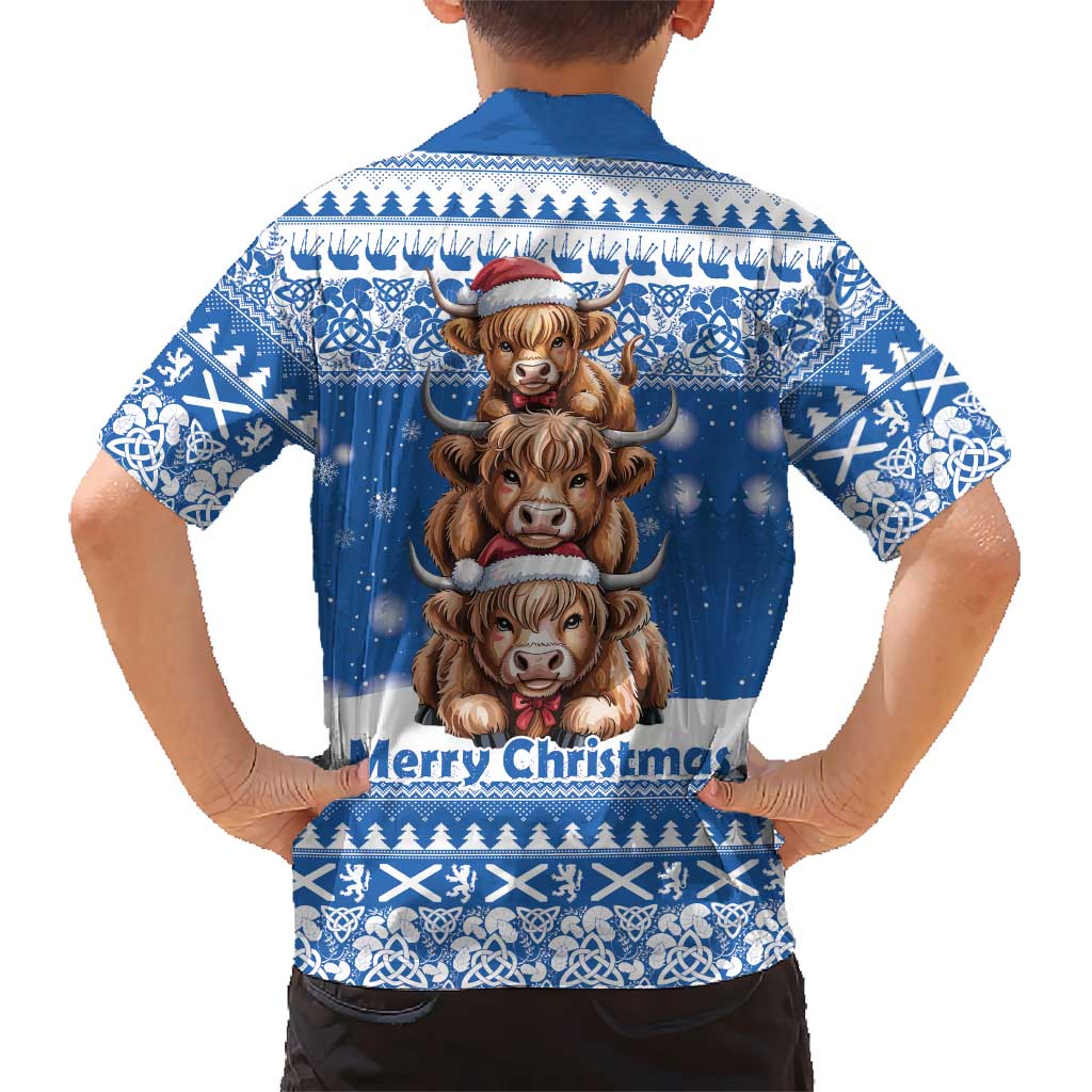 Scotland Highland Cow Christmas Family Matching Summer Maxi Dress and Hawaiian Shirt Nollaig Chridheil Blue Winter - Wonder Print Shop