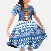 Scotland Highland Cow Christmas Family Matching Summer Maxi Dress and Hawaiian Shirt Nollaig Chridheil Blue Winter - Wonder Print Shop