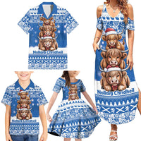 Scotland Highland Cow Christmas Family Matching Summer Maxi Dress and Hawaiian Shirt Nollaig Chridheil Blue Winter - Wonder Print Shop