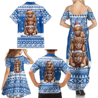 Scotland Highland Cow Christmas Family Matching Summer Maxi Dress and Hawaiian Shirt Nollaig Chridheil Blue Winter - Wonder Print Shop