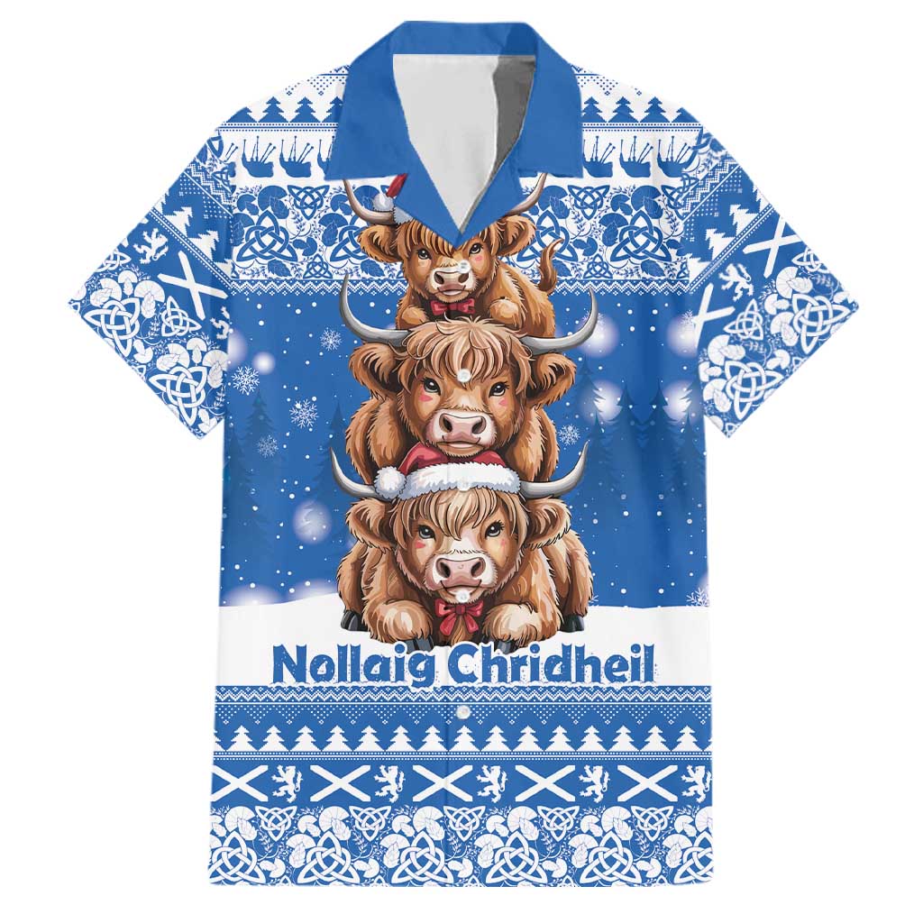 Scotland Highland Cow Christmas Family Matching Summer Maxi Dress and Hawaiian Shirt Nollaig Chridheil Blue Winter - Wonder Print Shop