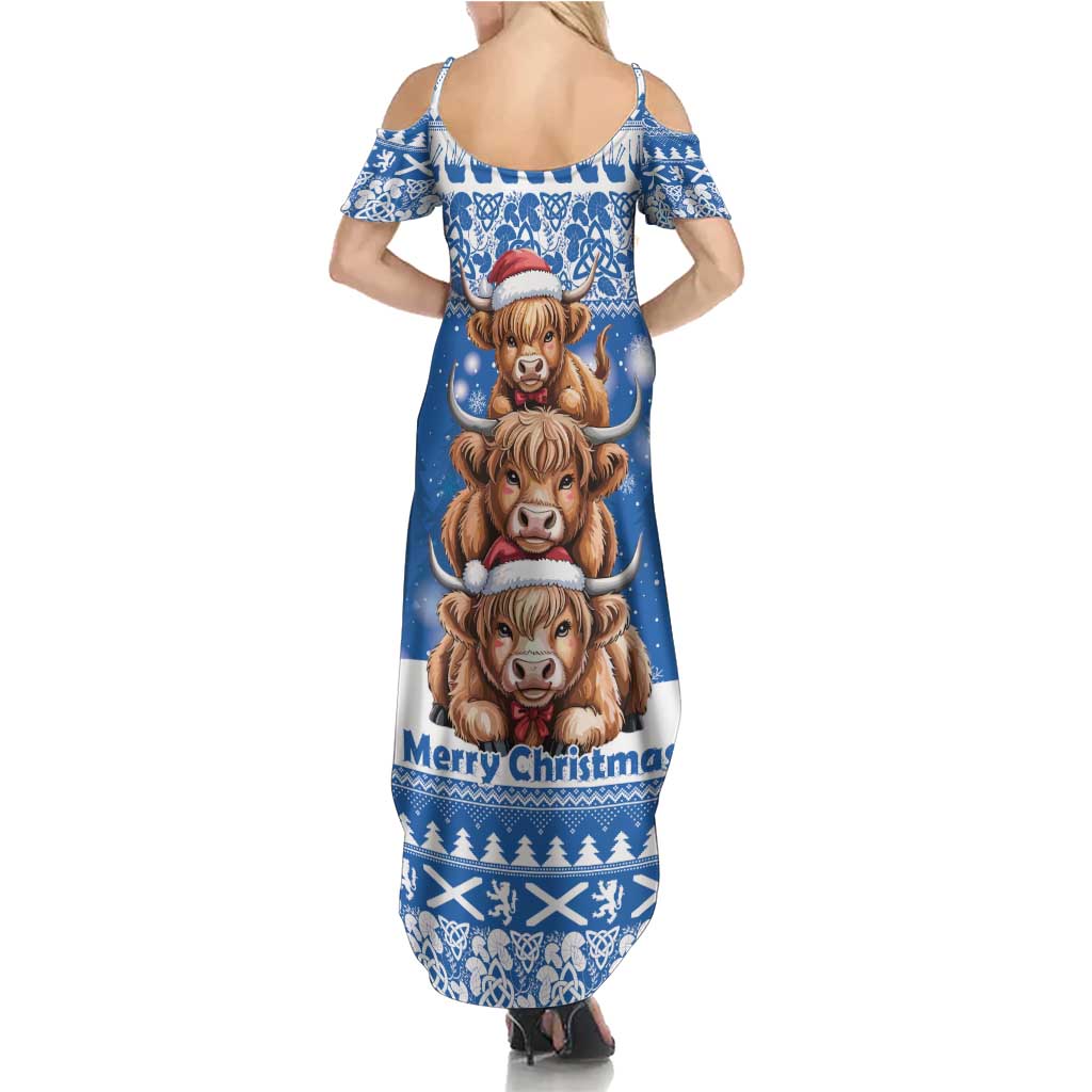 Scotland Highland Cow Christmas Family Matching Summer Maxi Dress and Hawaiian Shirt Nollaig Chridheil Blue Winter - Wonder Print Shop