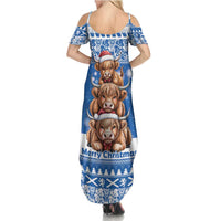 Scotland Highland Cow Christmas Family Matching Summer Maxi Dress and Hawaiian Shirt Nollaig Chridheil Blue Winter - Wonder Print Shop