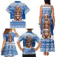 Scotland Highland Cow Christmas Family Matching Tank Maxi Dress and Hawaiian Shirt Nollaig Chridheil Blue Winter - Wonder Print Shop