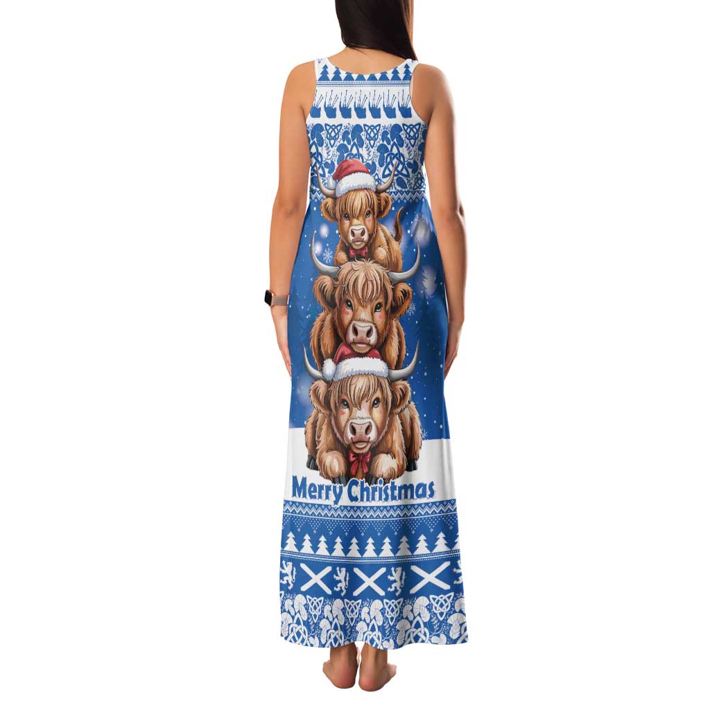 Scotland Highland Cow Christmas Family Matching Tank Maxi Dress and Hawaiian Shirt Nollaig Chridheil Blue Winter - Wonder Print Shop